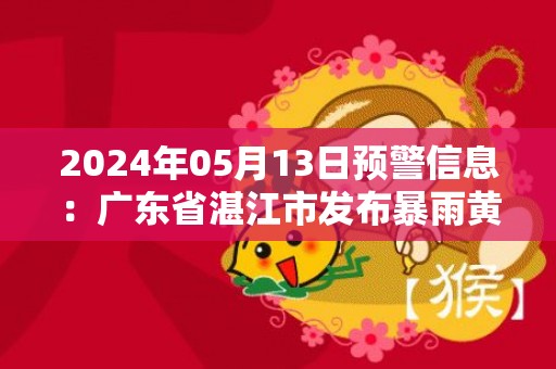 2024年05月13日预警信息：广东省湛江市发布暴雨黄色预警