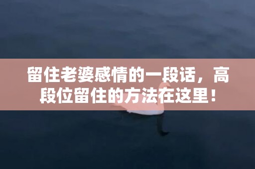 留住老婆感情的一段话，高段位留住的方法在这里！