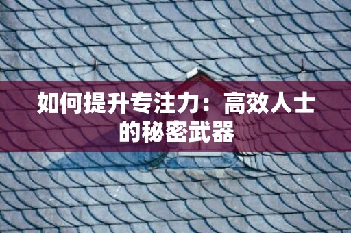 如何提升专注力：高效人士的秘密武器