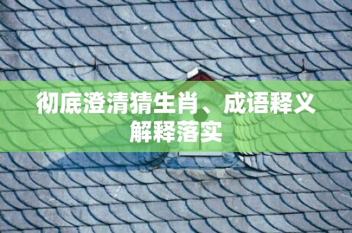 彻底澄清猜生肖、成语释义解释落实