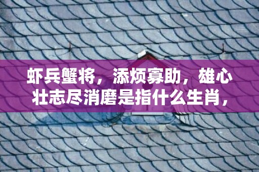虾兵蟹将，添烦寡助，雄心壮志尽消磨是指什么生肖，成语释义解释落实