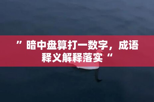 ”暗中盘算打一数字，成语释义解释落实“