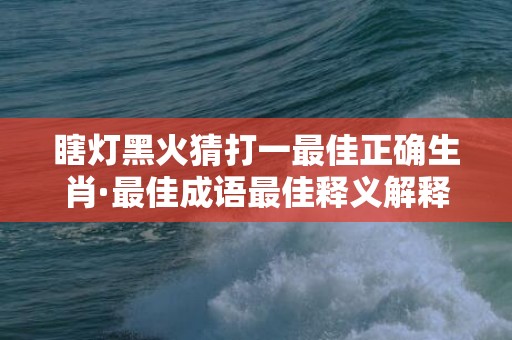 瞎灯黑火猜打一最佳正确生肖·最佳成语最佳释义解释答