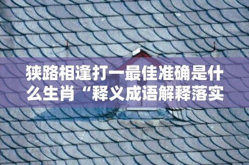 狭路相逢打一最佳准确是什么生肖“释义成语解释落实”