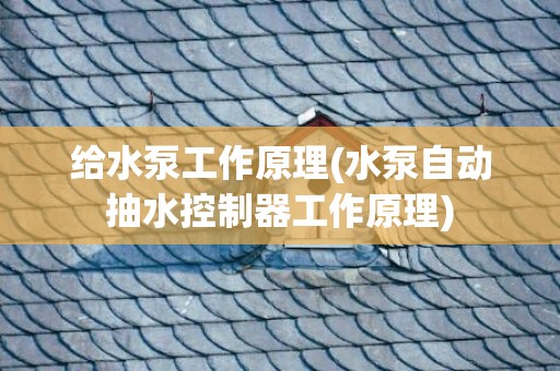 给水泵工作原理(水泵自动抽水控制器工作原理)