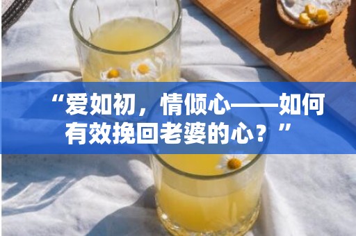 “爱如初，情倾心——如何有效挽回老婆的心？”