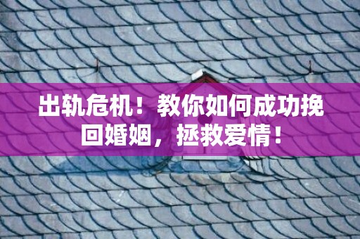 出轨危机！教你如何成功挽回婚姻，拯救爱情！
