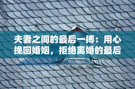 夫妻之间的最后一搏：用心挽回婚姻，拒绝离婚的最后机会