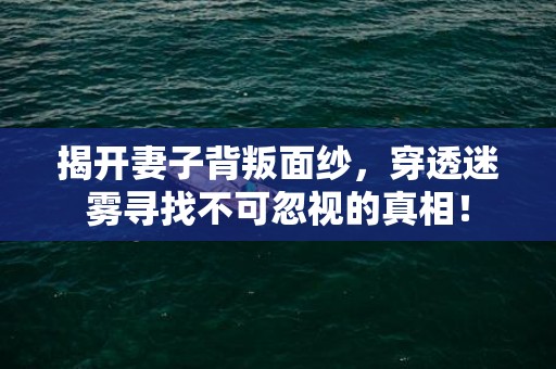 揭开妻子背叛面纱，穿透迷雾寻找不可忽视的真相！