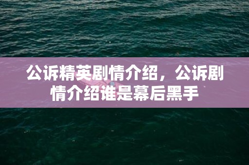 公诉精英剧情介绍，公诉剧情介绍谁是幕后黑手