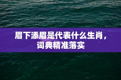 眉下添眉是代表什么生肖，词典精准落实