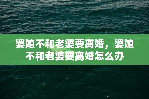 婆媳不和老婆要离婚，婆媳不和老婆要离婚怎么办