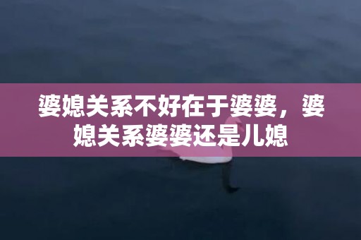 婆媳关系不好在于婆婆，婆媳关系婆婆还是儿媳