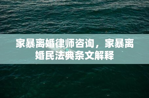 家暴离婚律师咨询，家暴离婚民法典条文解释