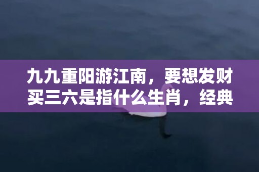 九九重阳游江南，要想发财买三六是指什么生肖，经典解答落实