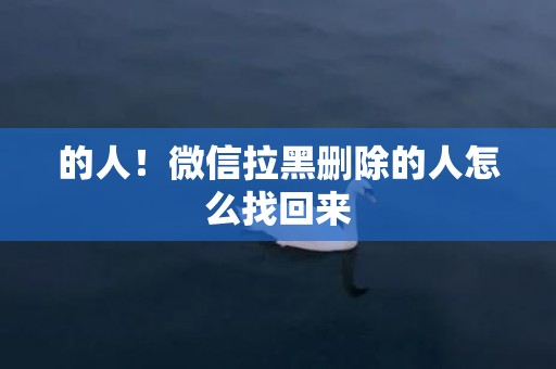 的人！微信拉黑删除的人怎么找回来