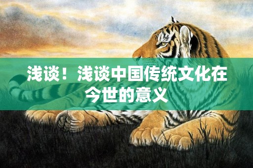 浅谈！浅谈中国传统文化在今世的意义