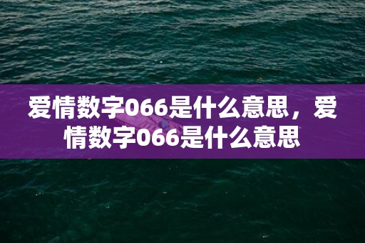 爱情数字066是什么意思，爱情数字066是什么意思