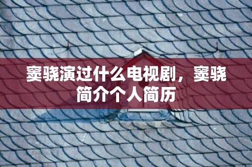 窦骁演过什么电视剧，窦骁简介个人简历