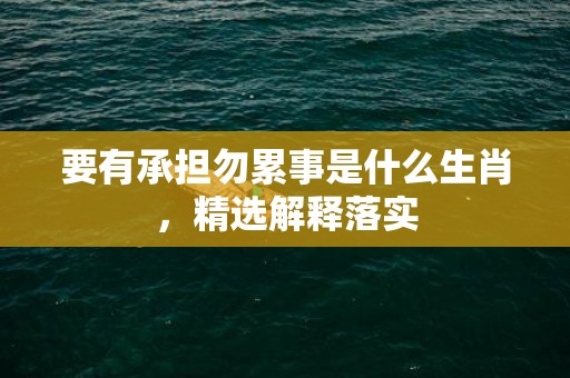 要有承担勿累事是什么生肖，精选解释落实