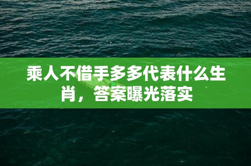 乘人不借手多多代表什么生肖，答案曝光落实