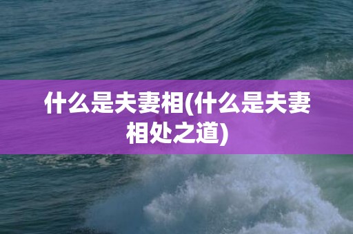 什么是夫妻相(什么是夫妻相处之道)